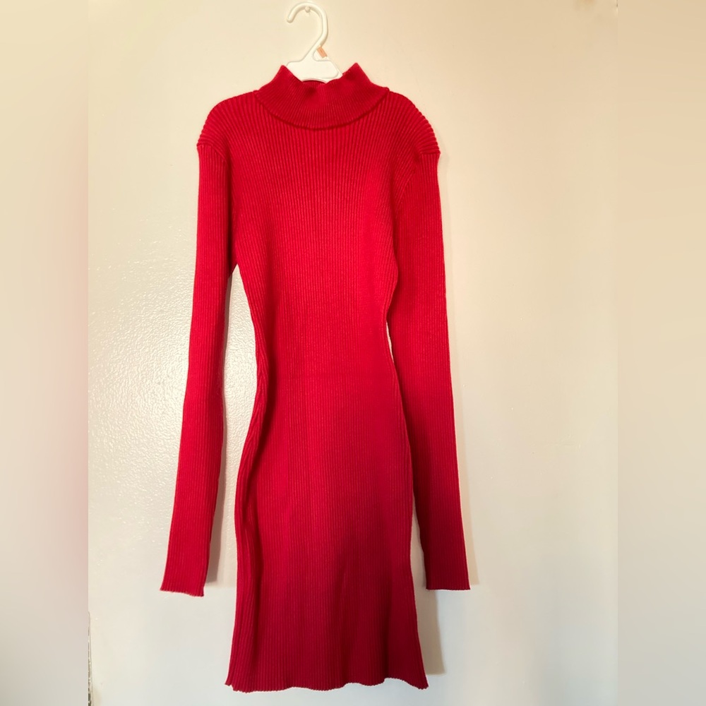 *BRAND NEW* Forever 21 Vibrant Red Long Sleeve Turtleneck Ribbed Body-con Dress